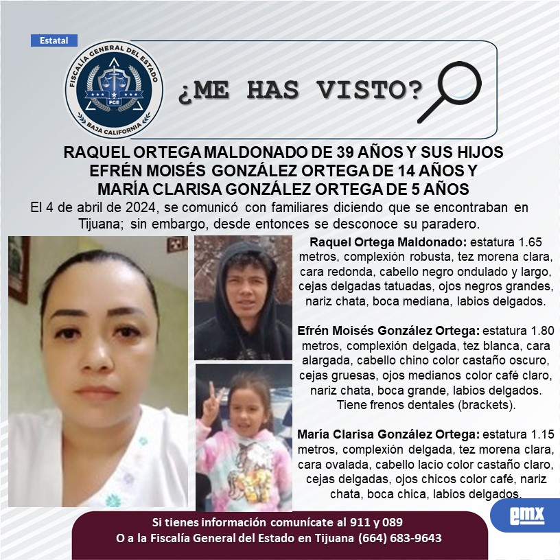 EMX-Buscan a Raquel Ortega Maldonado y sus dos menores hijos