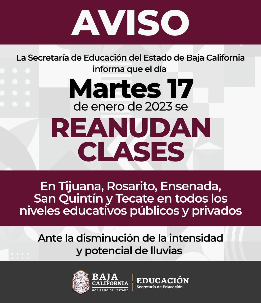 Se reanudan las clases este Martes 17 de enero en todos... - El Mexicano