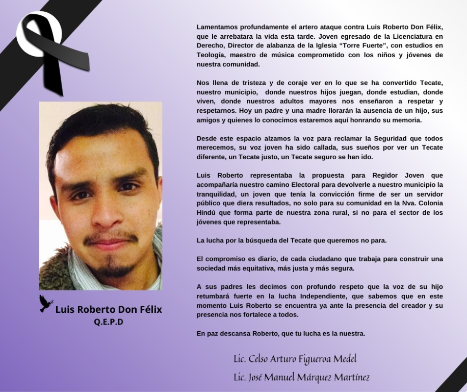 EMX-Tecate de luto por homicidio de Luis Roberto Don Felix
